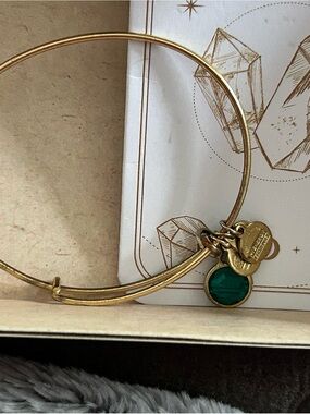 4/$50 Alex and Ani Gold Bangle Bracelet with Green Stone Charm